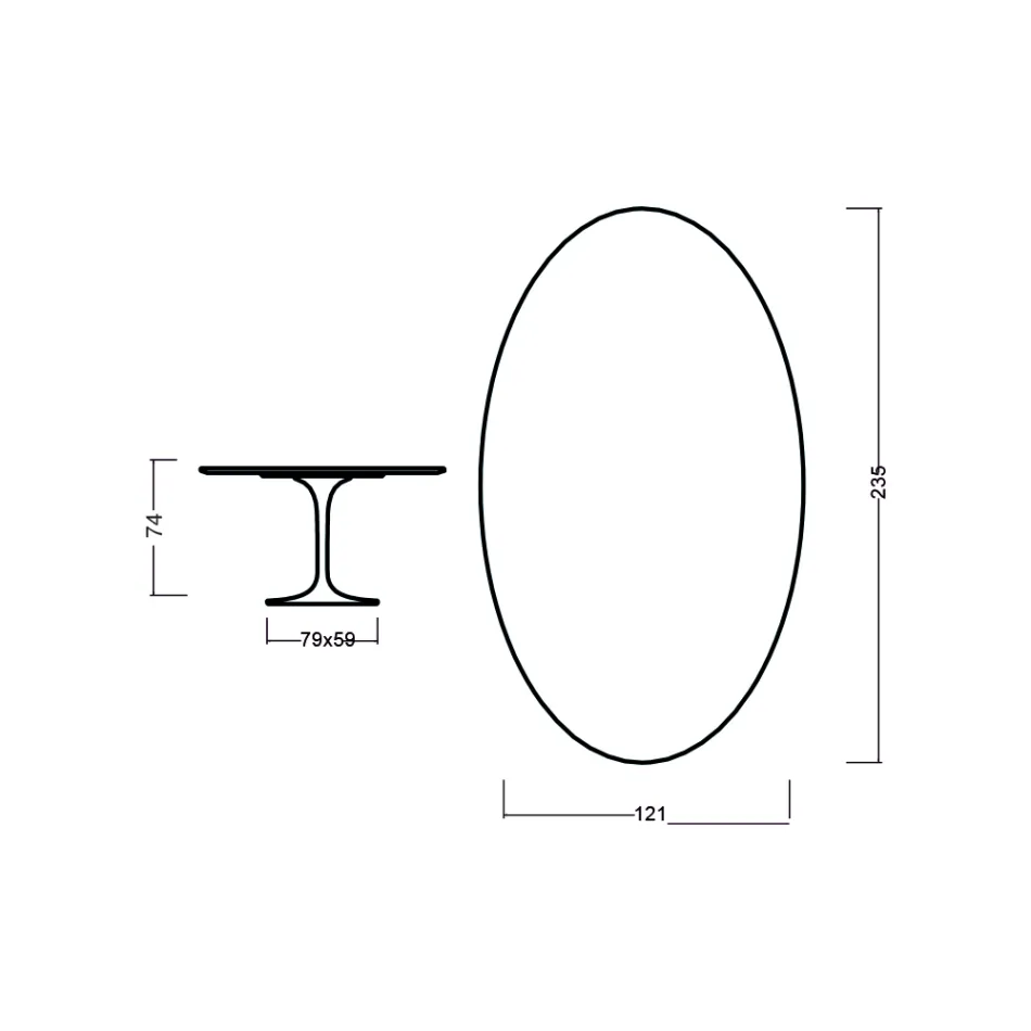 Mesa Tulip Eero Saarinen H 73 Ovalada en Roble Teñido de Negro Made in Italy - Escarlata Viadurini
