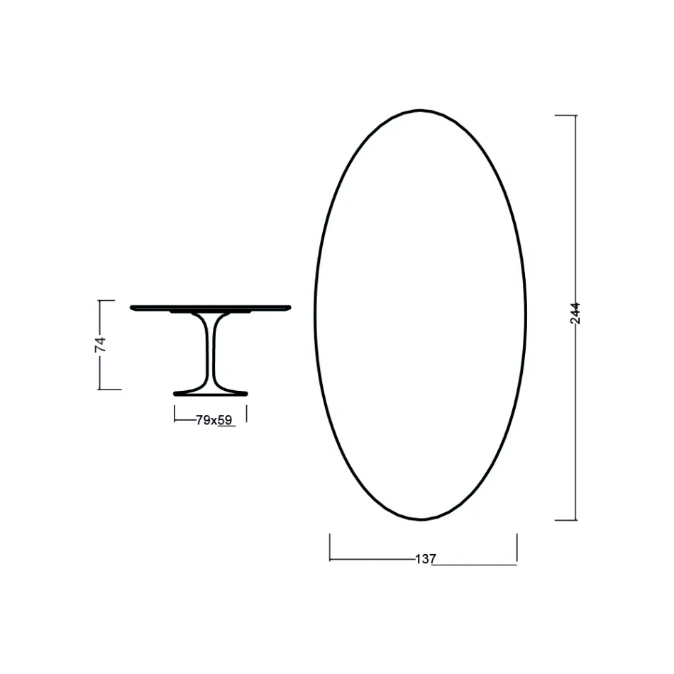 Eero Saarinen Mesa Tulip H 73 Ovalada en Roble Teñido de Negro Made in Italy - Escarlata Viadurini
