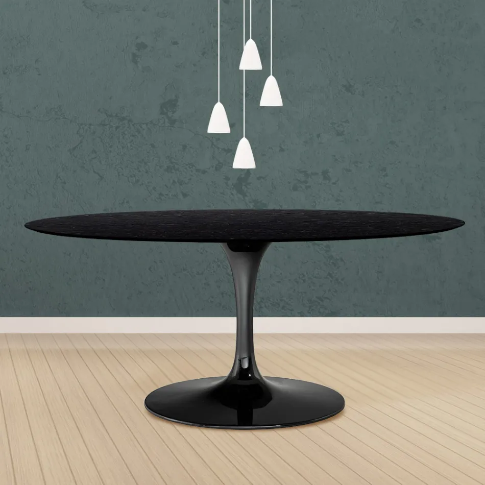 Mesa Tulip Eero Saarinen H 73 Ovalada en Roble Teñido de Negro Made in Italy - Escarlata Viadurini