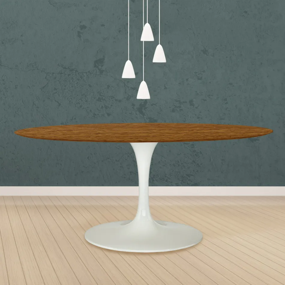 Eero Saarinen Mesa Tulip H 73 Ovalada en Roble Teñido de Nogal Claro Made in Italy - Escarlata Viadurini