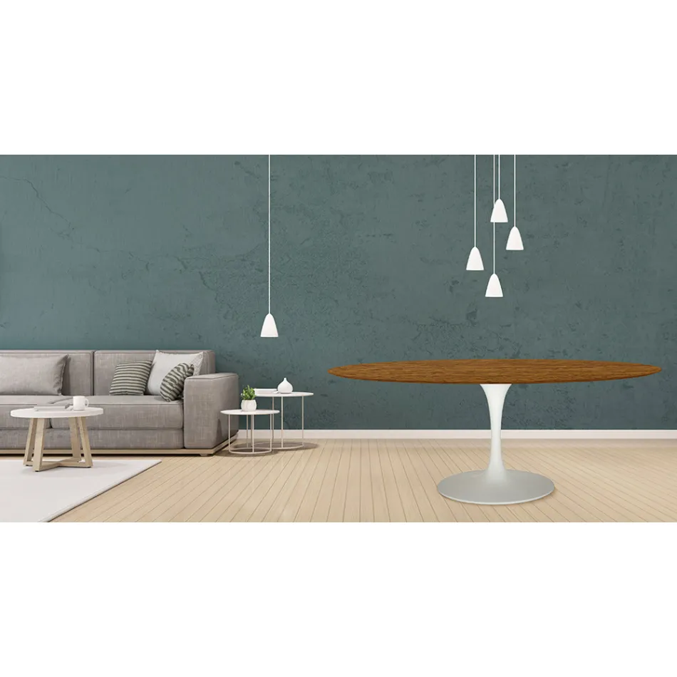 Eero Saarinen Mesa Tulip H 73 Ovalada en Roble Teñido de Nogal Claro Made in Italy - Escarlata Viadurini