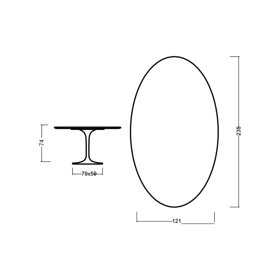 Eero Saarinen Mesa Tulip H 73 Ovalada en Roble Teñido de Nogal Claro Made in Italy - Escarlata Viadurini
