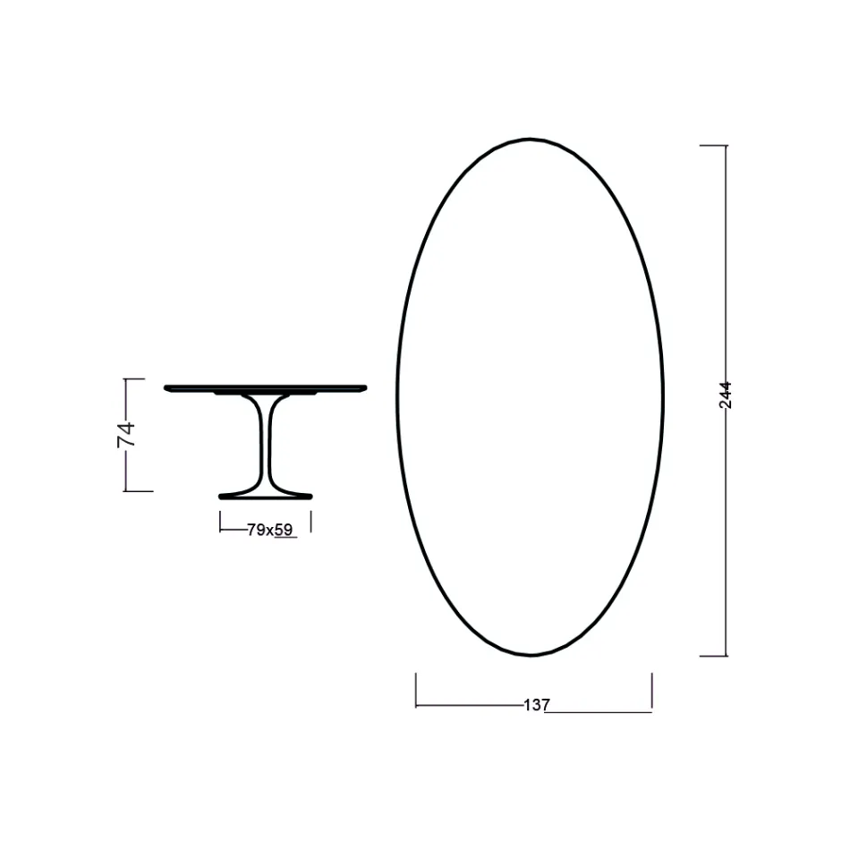 Eero Saarinen Mesa Tulip H 73 Ovalada en Roble Teñido de Palo de Rosa Made in Italy - Escarlata Viadurini