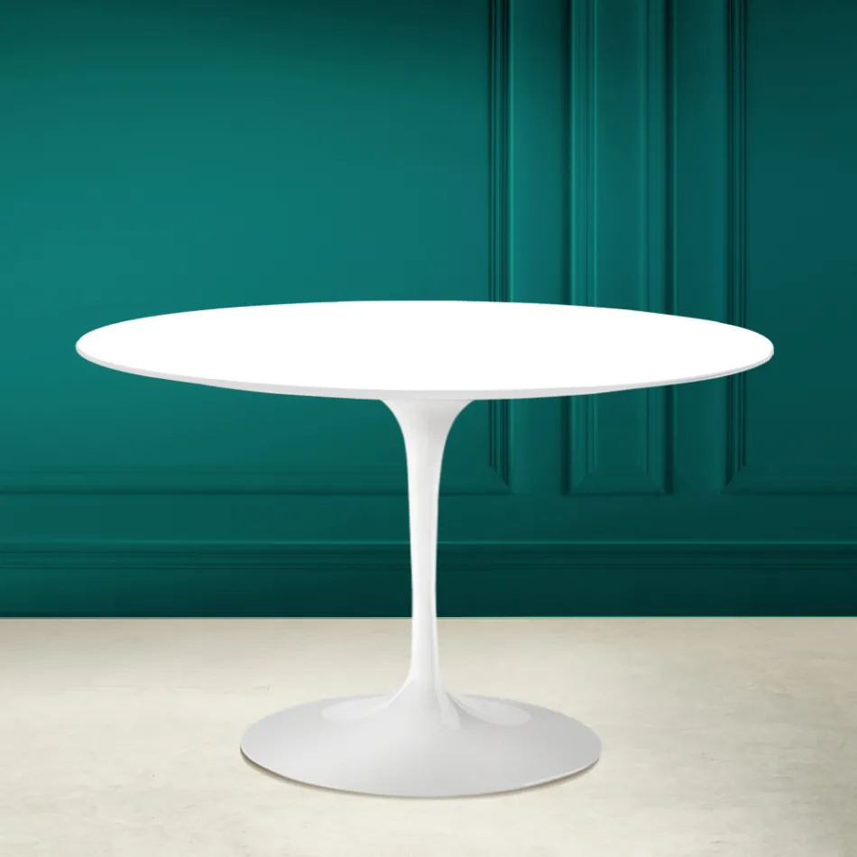 Mesa Tulip Eero Saarinen H 73 Redonda en Blanco Absoluto Made in Italy - Escarlata Viadurini
