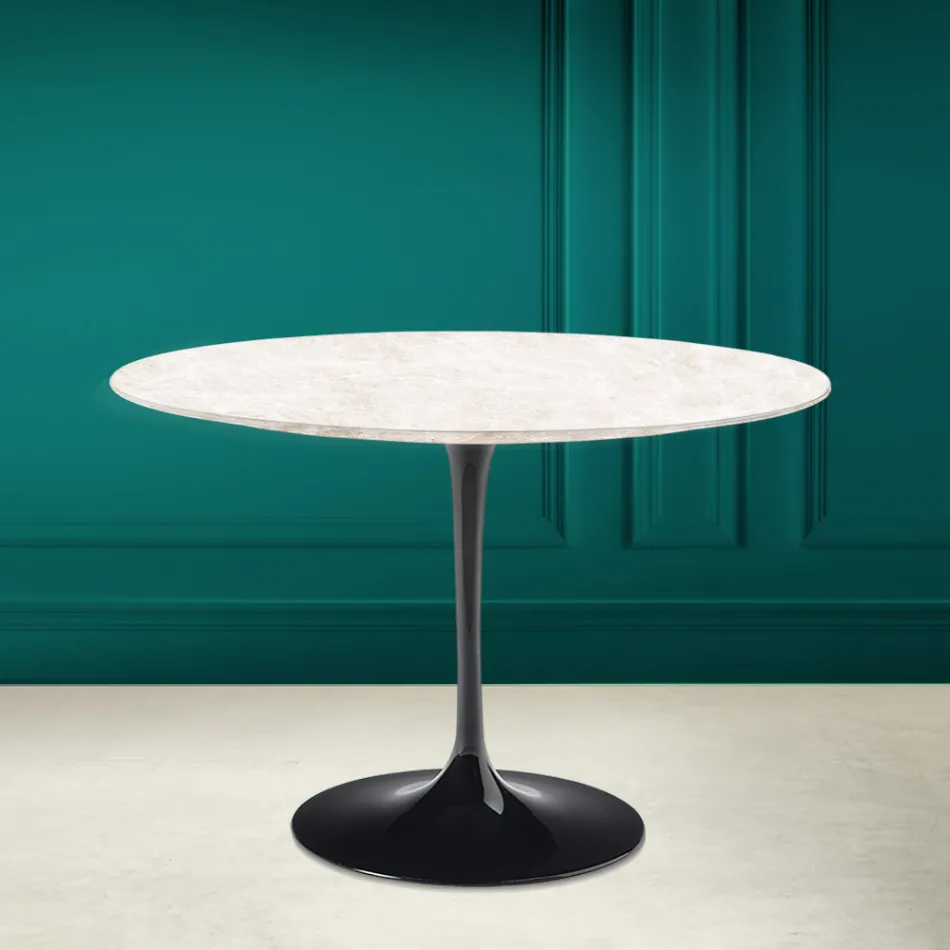 Mesa Tulip Eero Saarinen H 73 Redonda en Cerámica Crema Diamante Made in Italy - Escarlata Viadurini