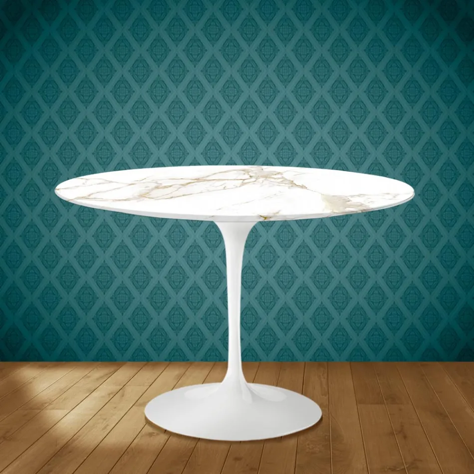 Mesa Tulip Eero Saarinen H 73 Redonda en Cerámica Entzo Made in Italy - Escarlata Viadurini