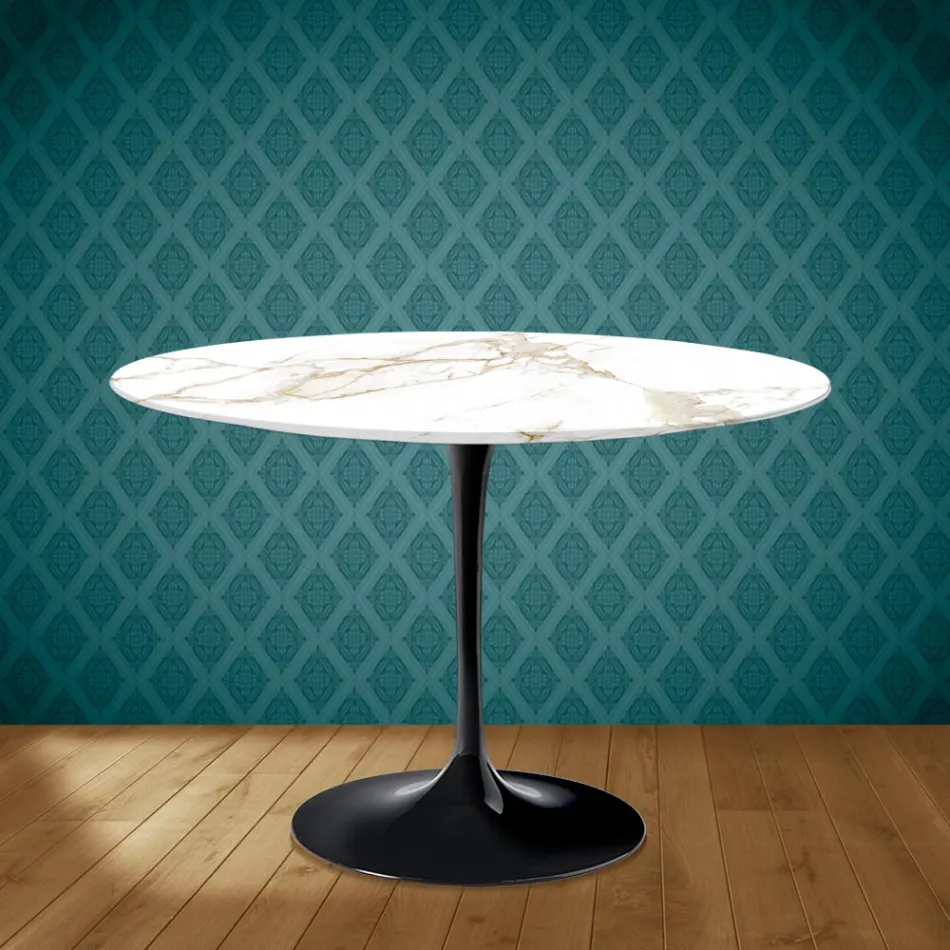 Mesa Tulip Eero Saarinen H 73 Redonda en Cerámica Entzo Made in Italy - Escarlata Viadurini