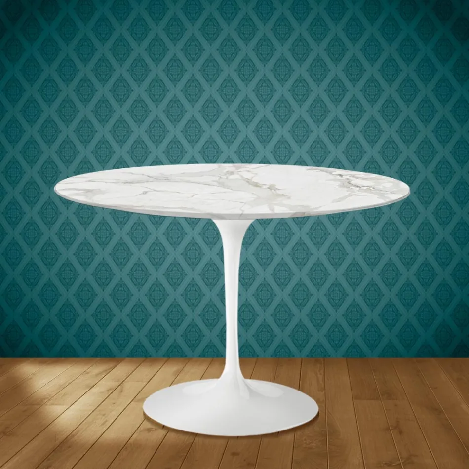 Mesa Tulip Eero Saarinen H 73 Redonda Cerámica Morpheus Made in Italy - Escarlata Viadurini