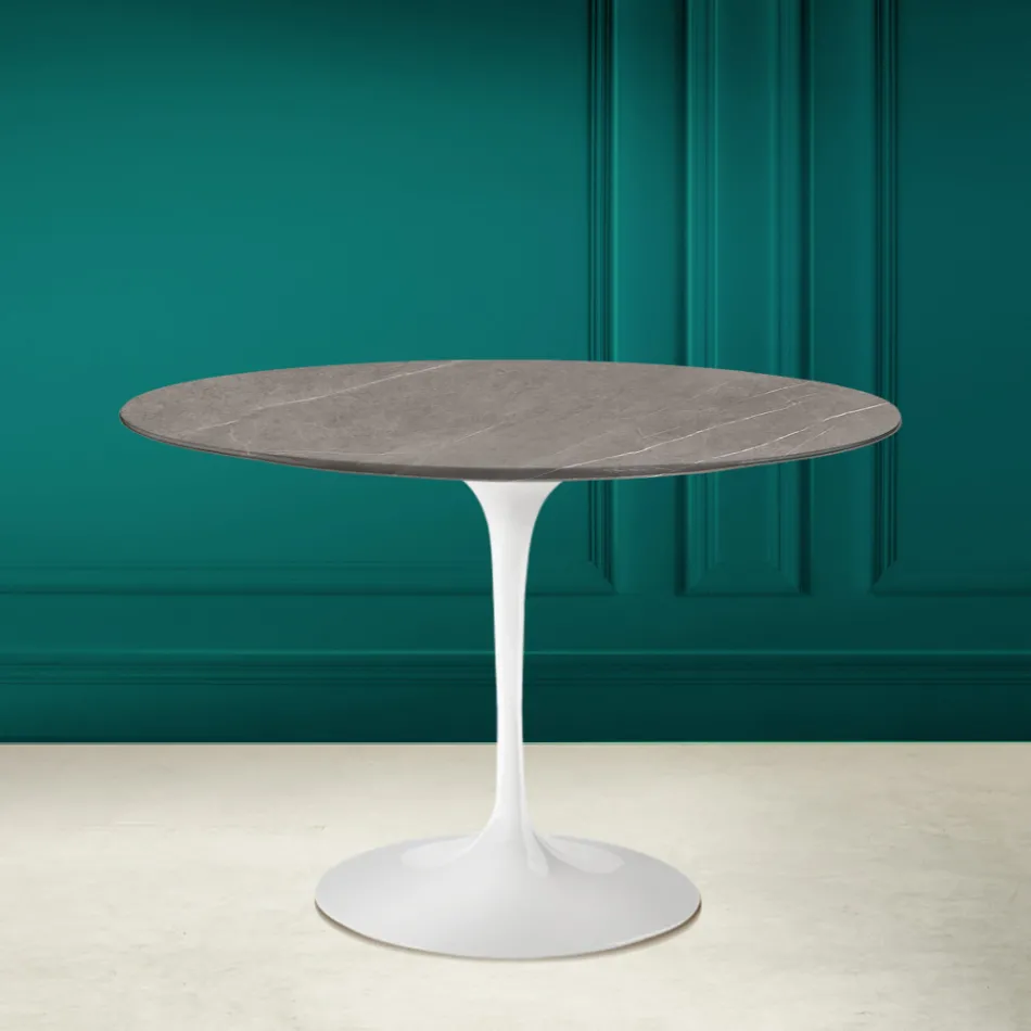 Mesa Tulip Eero Saarinen H 73 Redonda en Cerámica Pietra Gris Made in Italy - Escarlata Viadurini