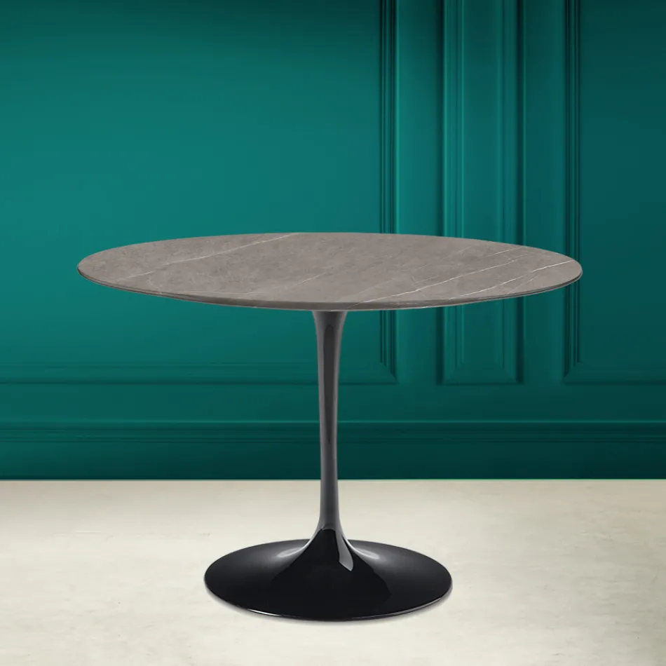 Mesa Tulip Eero Saarinen H 73 Redonda en Cerámica Pietra Gris Made in Italy - Escarlata Viadurini