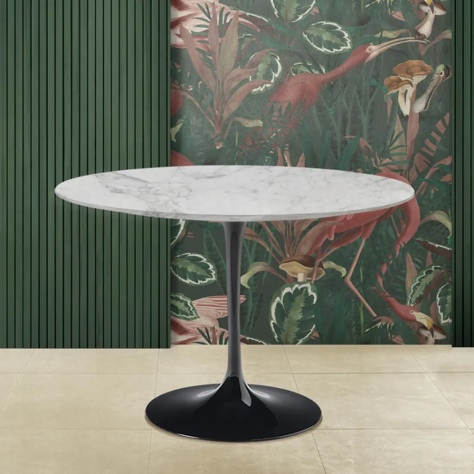 Eero Saarinen Mesa Tulip H 73 Redonda en Mármol Arabescato Made in Italy - Escarlata Viadurini