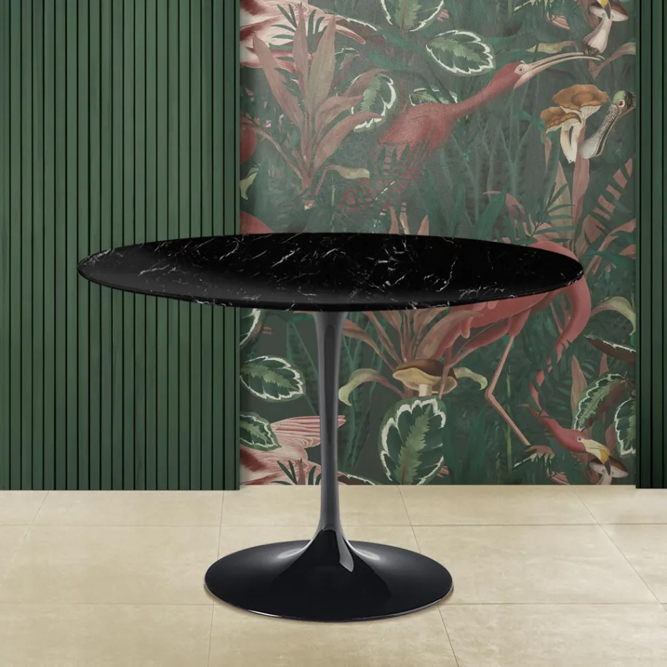 Eero Saarinen Mesa Tulip H 73 Redonda en Mármol Negro Marquinia Made in Italy - Escarlata Viadurini