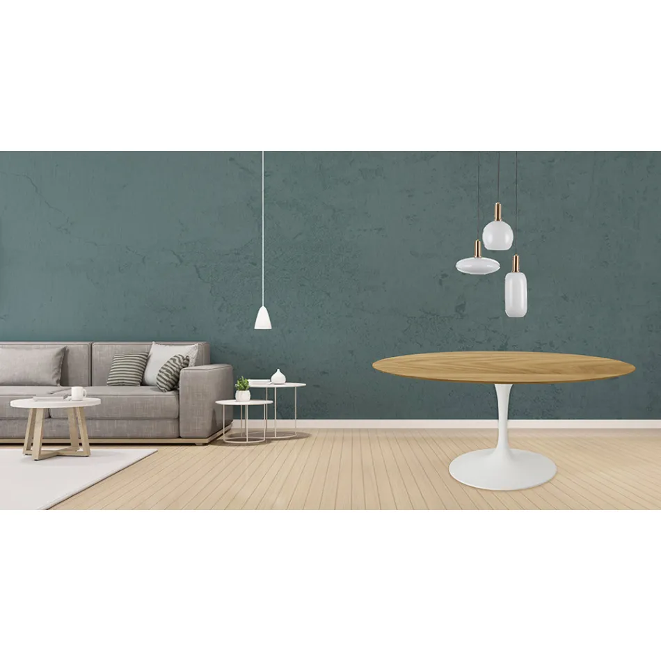 Mesa Tulip Eero Saarinen H 73 Redonda en Roble Natural Made in Italy - Escarlata Viadurini