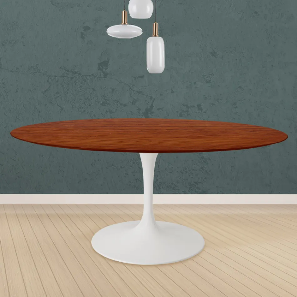 Mesa Tulip Eero Saarinen H 73 Redonda en Roble Teñido de Cerezo Made in Italy - Escarlata Viadurini