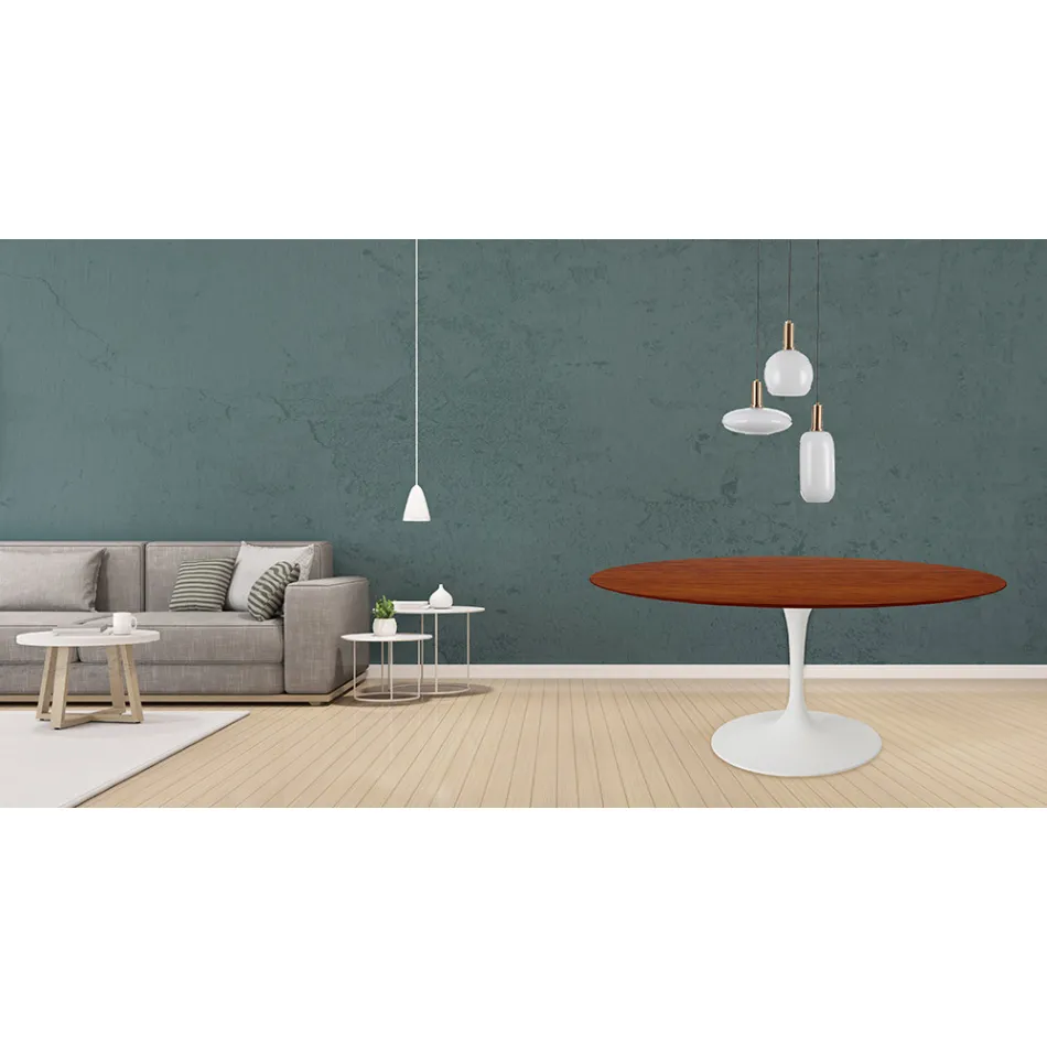 Mesa Tulip Eero Saarinen H 73 Redonda en Roble Teñido de Cerezo Made in Italy - Escarlata Viadurini