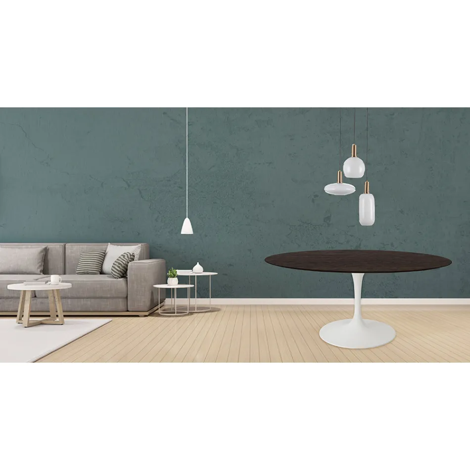 Mesa Tulip Eero Saarinen H 73 Redonda en Roble Teñido Moka Made in Italy - Escarlata Viadurini