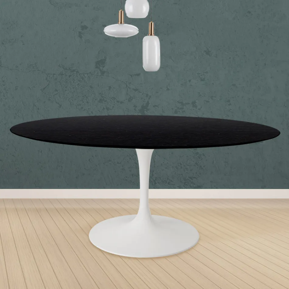 Mesa Tulip Eero Saarinen H 73 Redonda en Roble Teñido de Negro Made in Italy - Escarlata Viadurini