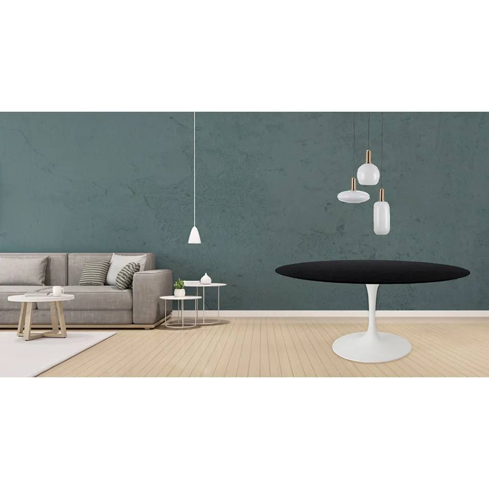Mesa Tulip Eero Saarinen H 73 Redonda en Roble Teñido de Negro Made in Italy - Escarlata Viadurini