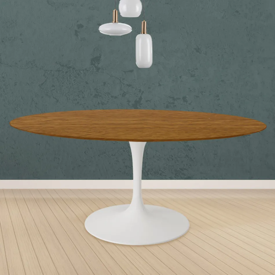 Eero Saarinen Mesa Tulip H 73 Redonda en Roble Teñido Nogal Claro Made in Italy - Escarlata Viadurini