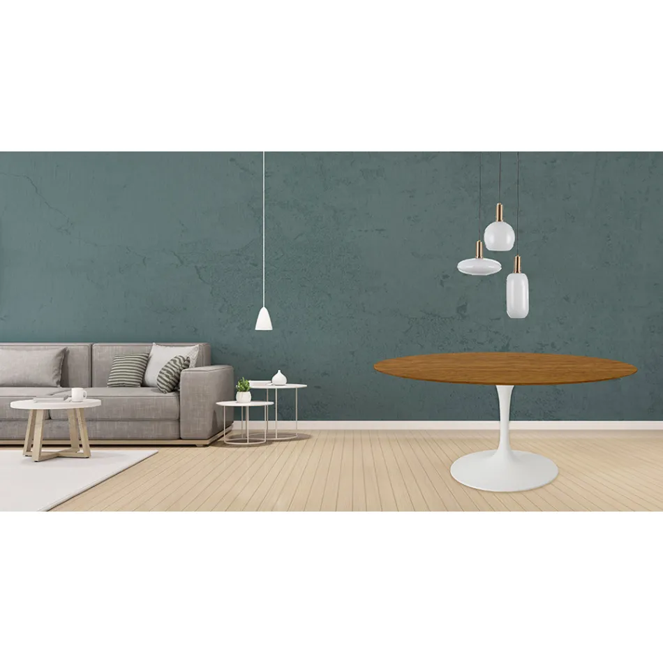 Eero Saarinen Mesa Tulip H 73 Redonda en Roble Teñido Nogal Claro Made in Italy - Escarlata Viadurini