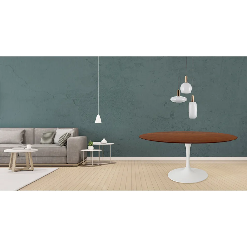 Eero Saarinen Mesa Tulip H 73 Redonda en Roble Teñido Nogal Oscuro Made in Italy - Escarlata Viadurini