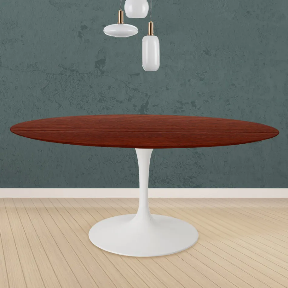 Eero Saarinen Mesa Tulip H 73 Redonda en Roble Teñido de Palo de Rosa Made in Italy - Escarlata Viadurini