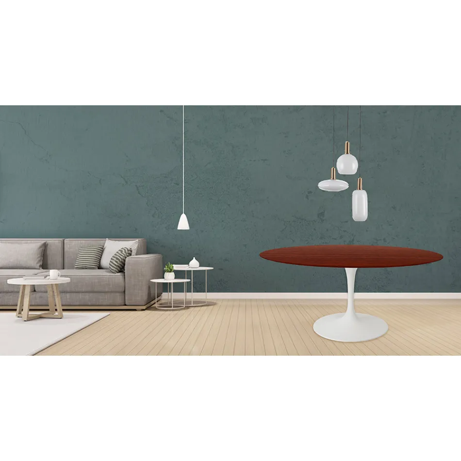 Eero Saarinen Mesa Tulip H 73 Redonda en Roble Teñido de Palo de Rosa Made in Italy - Escarlata Viadurini