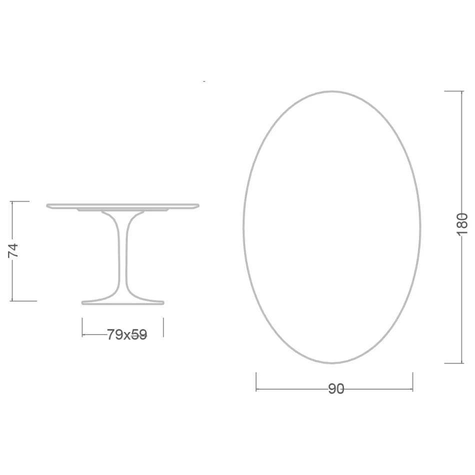 Eero Saarinen Mesa Tulip H 74 con Tapa Ovalada en Mármol Arabescato Made in Italy - Escarlata Viadurini