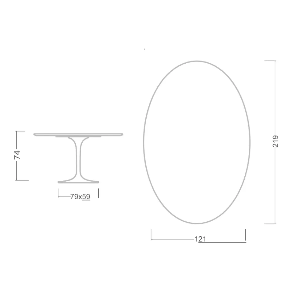 Eero Saarinen Mesa Tulip H 74 con Tapa Ovalada en Mármol Arabescato Made in Italy - Escarlata Viadurini