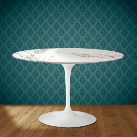 Mesa Tulipán de Eero Saarinen, 74 pulgadas de alto, cerámica Aura 22, fabricada en Italia - Escarlata Viadurini