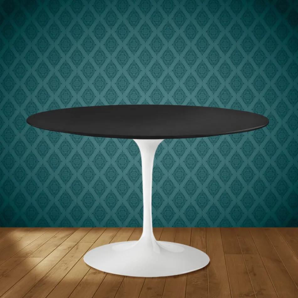 Mesa Tulipán de Eero Saarinen, 74 cm de altura, en cerámica Domoos, fabricada en Italia - Escarlata Viadurini