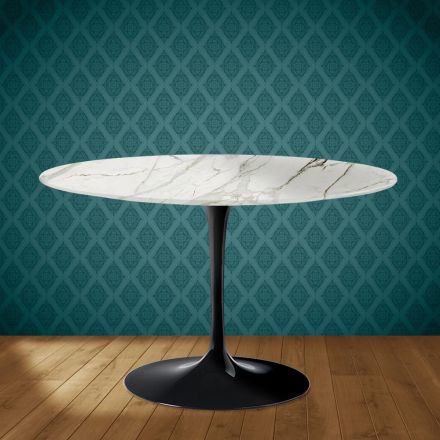 Mesa Tulipán de Eero Saarinen, 187 cm de altura, cerámica pulida, fabricada en Italia - Escarlata Viadurini