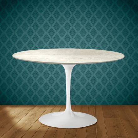 Mesa Tulipán de Eero Saarinen, 74 cm de altura, en cerámica Marmorio, fabricada en Italia - Escarlata Viadurini