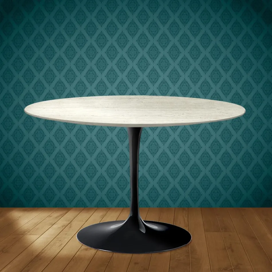 Mesa Tulipán de Eero Saarinen, 74 cm de altura, en cerámica Marmorio, fabricada en Italia - Escarlata Viadurini
