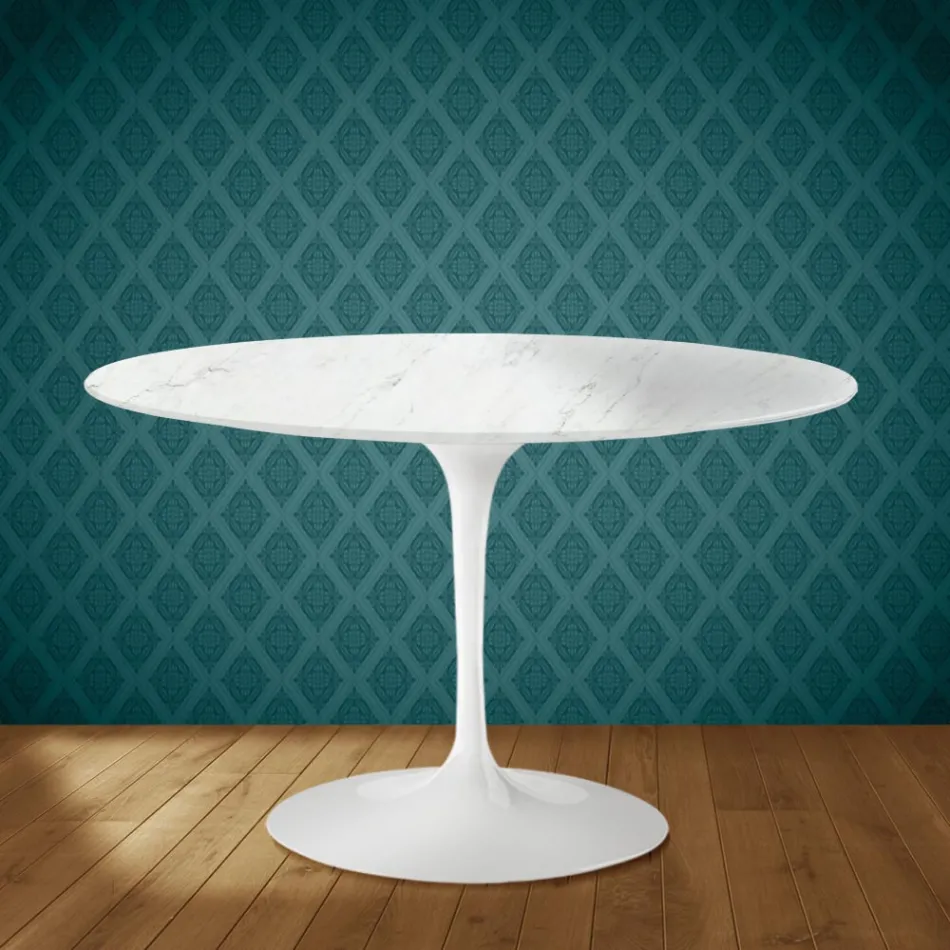 Mesa Tulipán de Eero Saarinen, 74 cm de altura, en cerámica Salina, fabricada en Italia - Escarlata Viadurini