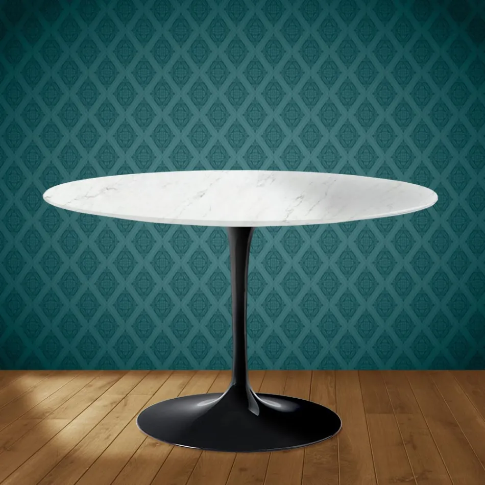 Mesa Tulipán de Eero Saarinen, 74 cm de altura, en cerámica Salina, fabricada en Italia - Escarlata Viadurini