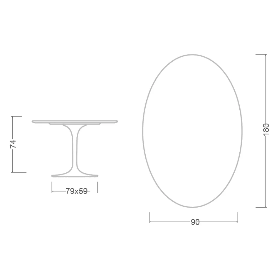 Mesa Tulipán de Eero Saarinen, ovalada, de 74 cm de altura, en cerámica Aura 22, fabricada en Italia - Escarlata Viadurini