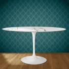 Mesa Tulipán de Eero Saarinen, ovalada, de 74 cm de altura, en cerámica Aura 22, fabricada en Italia - Escarlata Viadurini