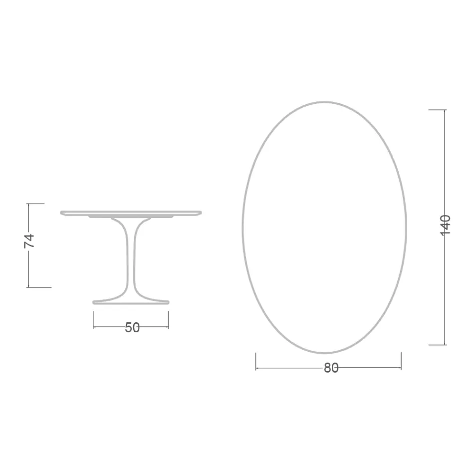 Mesa Tulipán de Eero Saarinen, 74 cm de altura, ovalada, en cerámica Domoos, fabricada en Italia - Escarlata Viadurini