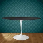 Mesa Tulipán de Eero Saarinen, 74 cm de altura, ovalada, en cerámica Domoos, fabricada en Italia - Escarlata Viadurini