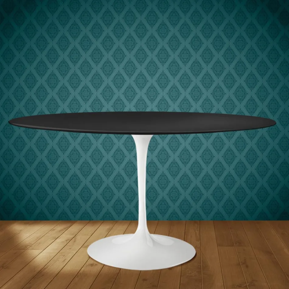 Mesa Tulipán de Eero Saarinen, 74 cm de altura, ovalada, en cerámica Domoos, fabricada en Italia - Escarlata Viadurini