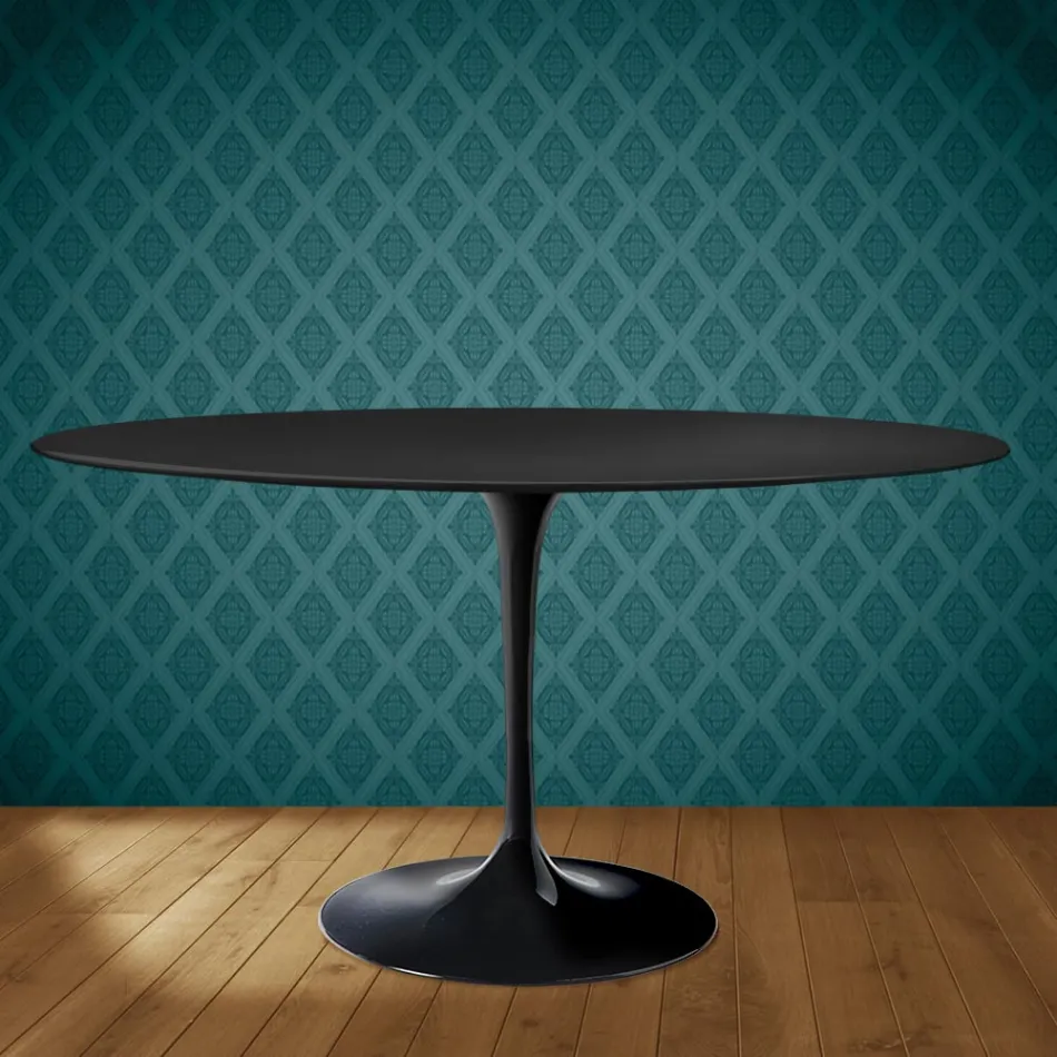 Mesa Tulipán de Eero Saarinen, 74 cm de altura, ovalada, en cerámica Domoos, fabricada en Italia - Escarlata Viadurini