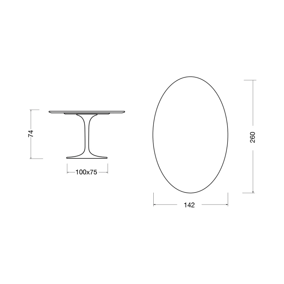 Mesa Tulipán Eero Saarinen H 74 Ovalada en Cerámica Entzo Made in Italy - Escarlata Viadurini