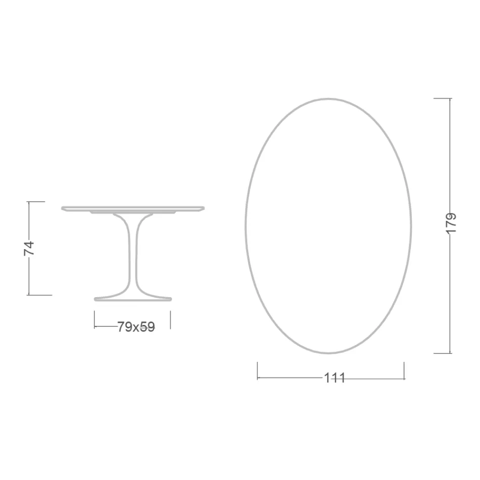 Mesa Tulipán de Eero Saarinen, 74 cm de altura, ovalada, de cerámica brillante, fabricada en Italia - Escarlata Viadurini