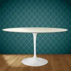 Mesa Tulipán de Eero Saarinen, 74 cm de altura, ovalada, en cerámica Marmorio, fabricada en Italia - Escarlata Viadurini