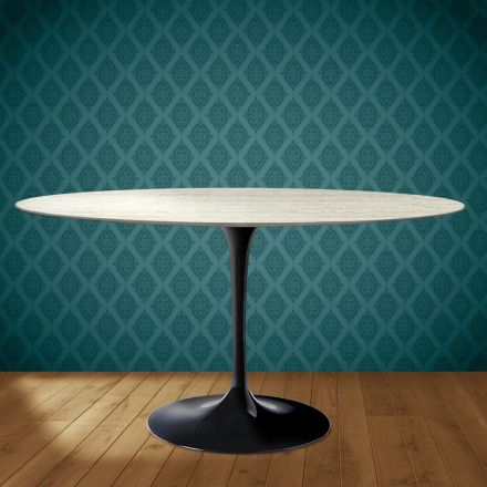 Mesa Tulipán de Eero Saarinen, 74 cm de altura, ovalada, en cerámica Marmorio, fabricada en Italia - Escarlata Viadurini