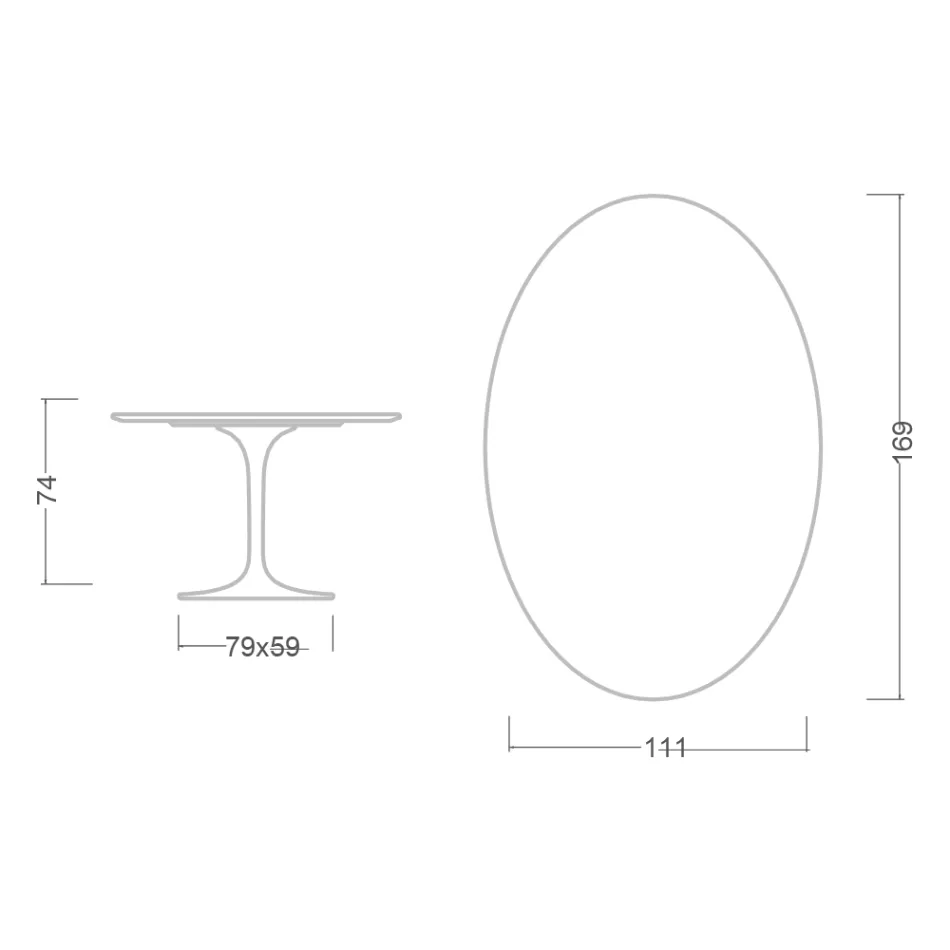 Mesa Tulipán de Eero Saarinen, 74 cm de altura, ovalada, en cerámica Moonè, fabricada en Italia - Escarlata Viadurini