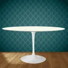 Mesa Tulipán de Eero Saarinen, 74 cm de altura, ovalada, en cerámica Moonè, fabricada en Italia - Escarlata Viadurini