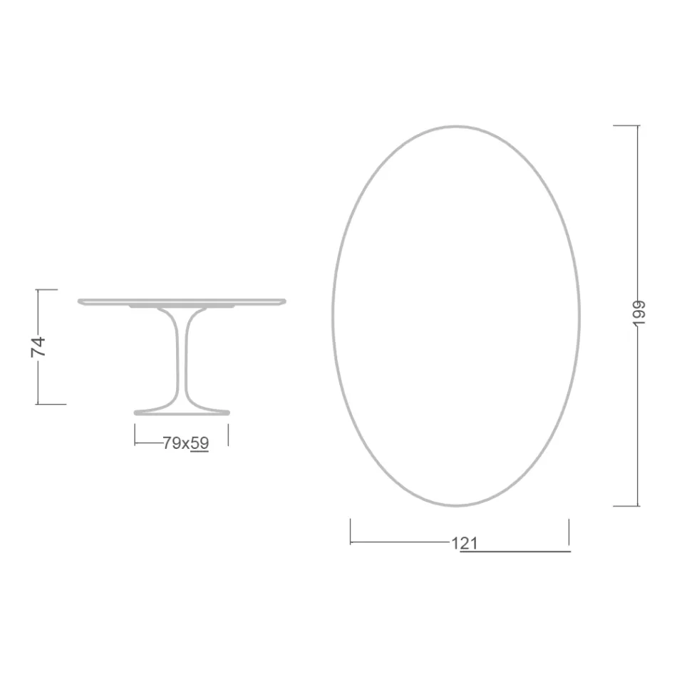Mesa Tulipán de Eero Saarinen, 74 cm de altura, ovalada, en cerámica Moonè, fabricada en Italia - Escarlata Viadurini