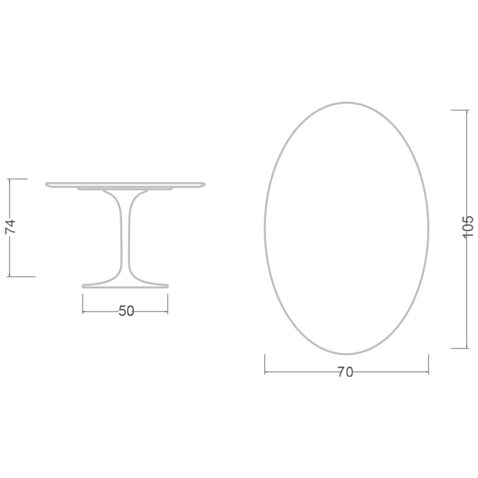 Mesa Tulipán de Eero Saarinen, 74 cm de altura, ovalada, en cerámica Moonè, fabricada en Italia - Escarlata Viadurini